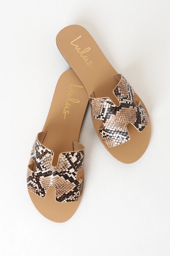 Saxon Tan Snake-Embossed Slide Sandals | Lulus (US)