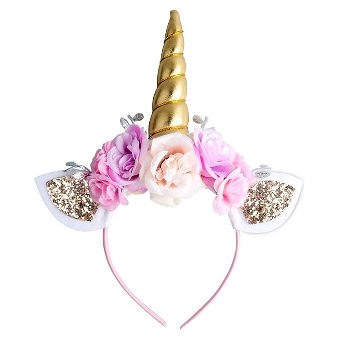 AHIER Unicorn Headband Gold Horn for Unicorn Party Supplies Flowers Cat Ear Head Bands (Unicorn H... | Amazon (US)