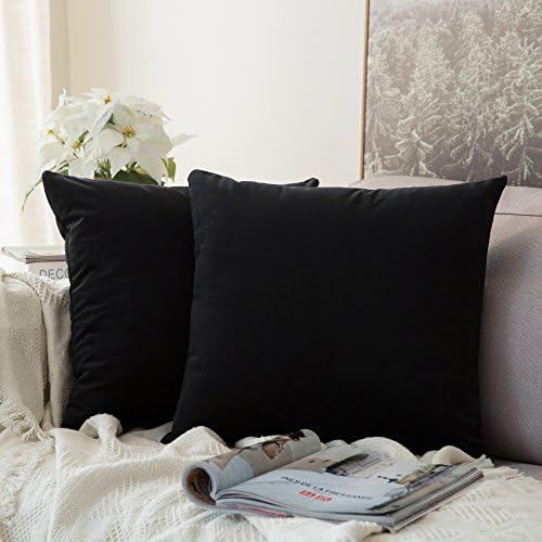 MIULEE Pack of 2 Velvet Pillow Covers Decorative Square Pillowcase Soft Solid Black Cushion Case ... | Amazon (US)