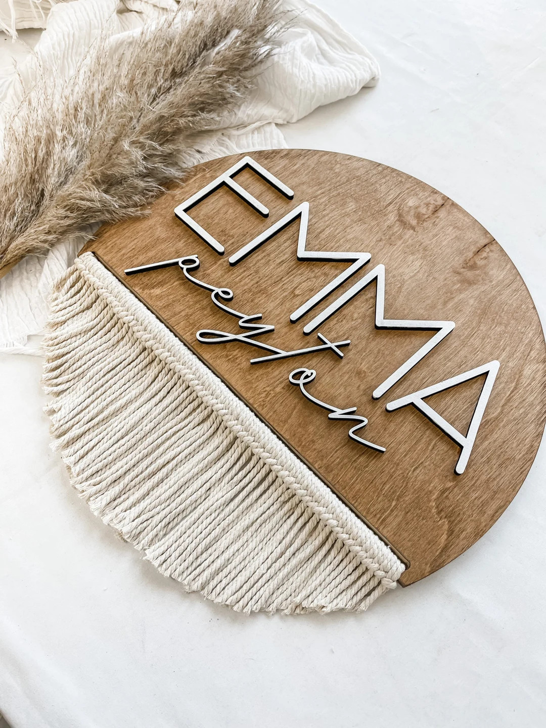 Nursery name sign, round name sign, macrame name sign, above crib sign, boho name sign, wood name... | Etsy (US)