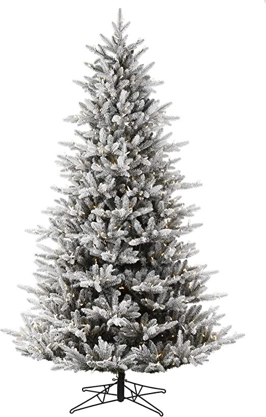 Vickerman 6.5' x 49" Flocked Aspen Fir Artificial Christmas Tree, Warm White LED Lights - Snow Co... | Amazon (US)