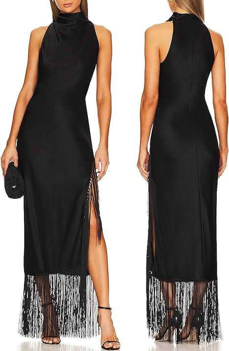 Aigeman Women Vintage Flapper Dresses 1920s Great Gatsby Halter Fringed Maxi Dress Tassels High S... | Amazon (US)