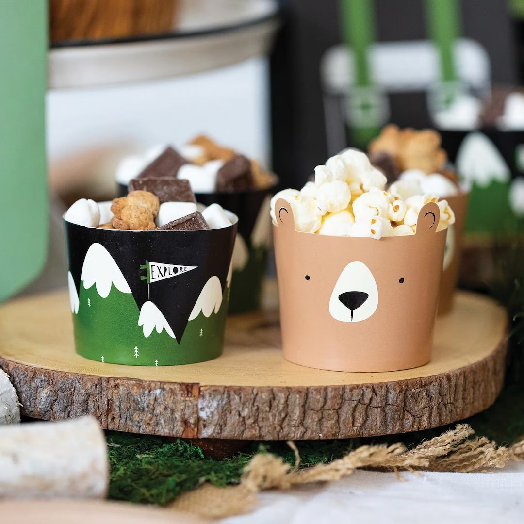 Treat Cups | Paper Baking Cups - Camping Birthday Party - Adventure Party - Woodland Party - Bear... | Etsy (US)