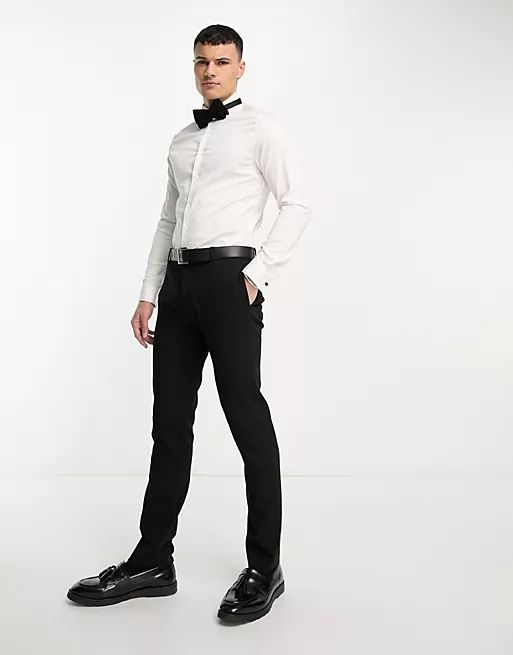 ASOS DESIGN Premium slim fit sateen shirt with wing collar in white | ASOS (Global)