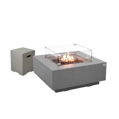 Brooklyn 40" Square Concrete Fire Pit Bundle Includes Wind Guard, Burner Lid, and Propane Tank Cover | Wayfair North America
