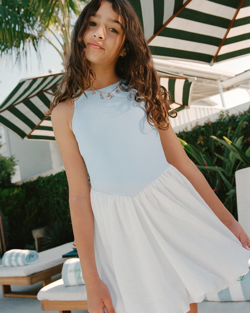 mixed fabric bubble hem mini dress | Abercrombie & Fitch (US)