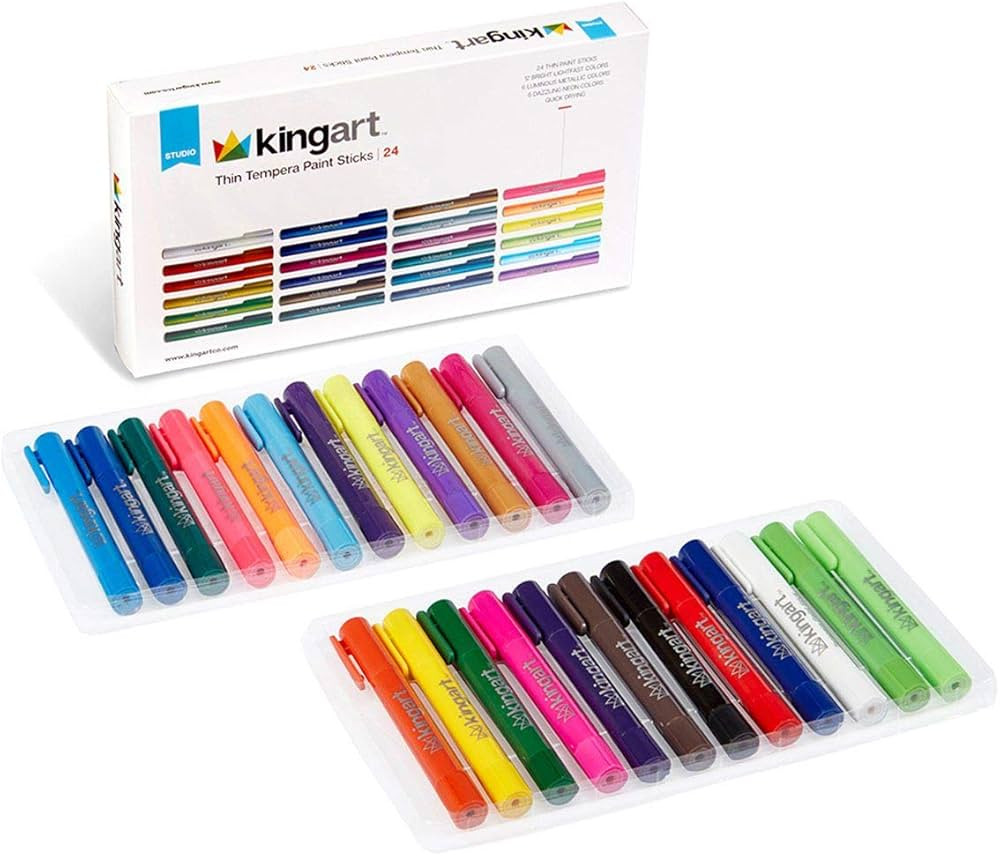 KINGART Tempera Paint Thin Sticks, 24 Colors Solid Tempera Paint for Kids, Super Quick Drying, Wo... | Amazon (US)