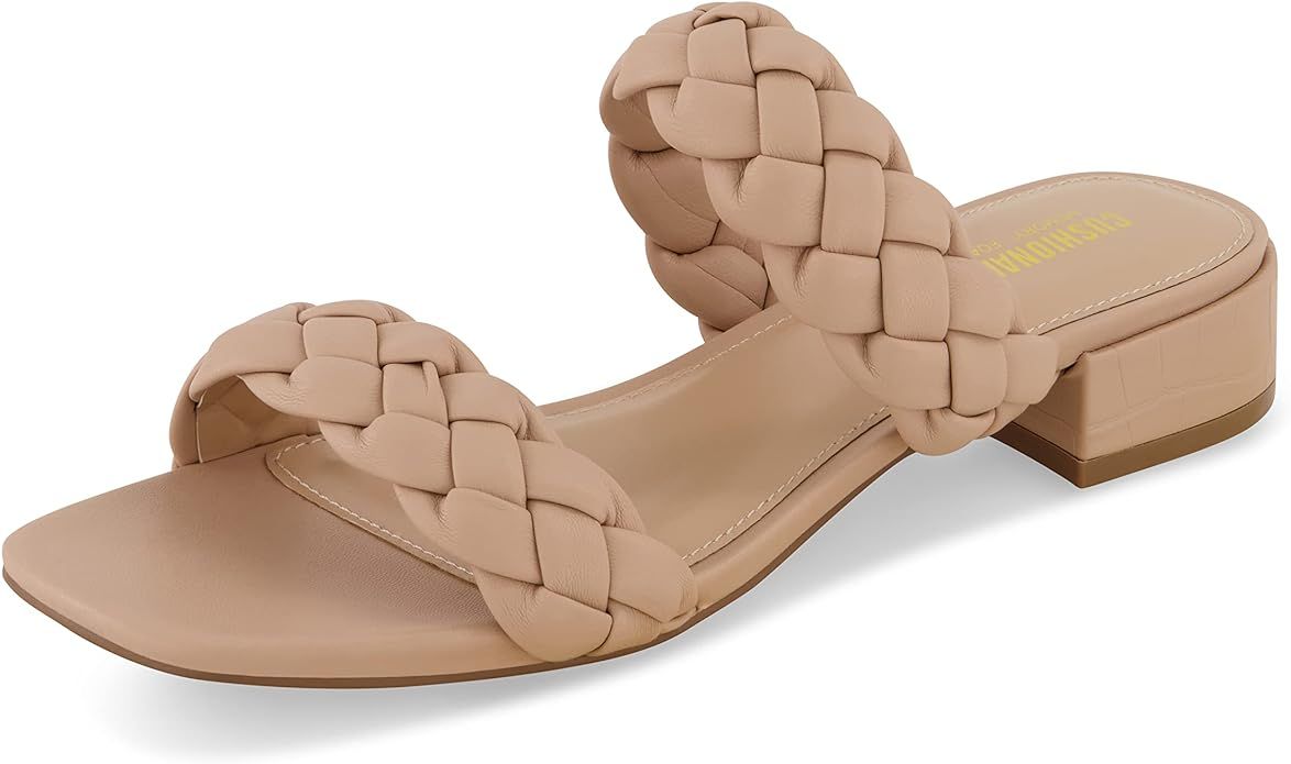 Amazon.com | CUSHIONAIRE Women's Nan two band braided low block heel slide sandal +Memory Foam an... | Amazon (US)