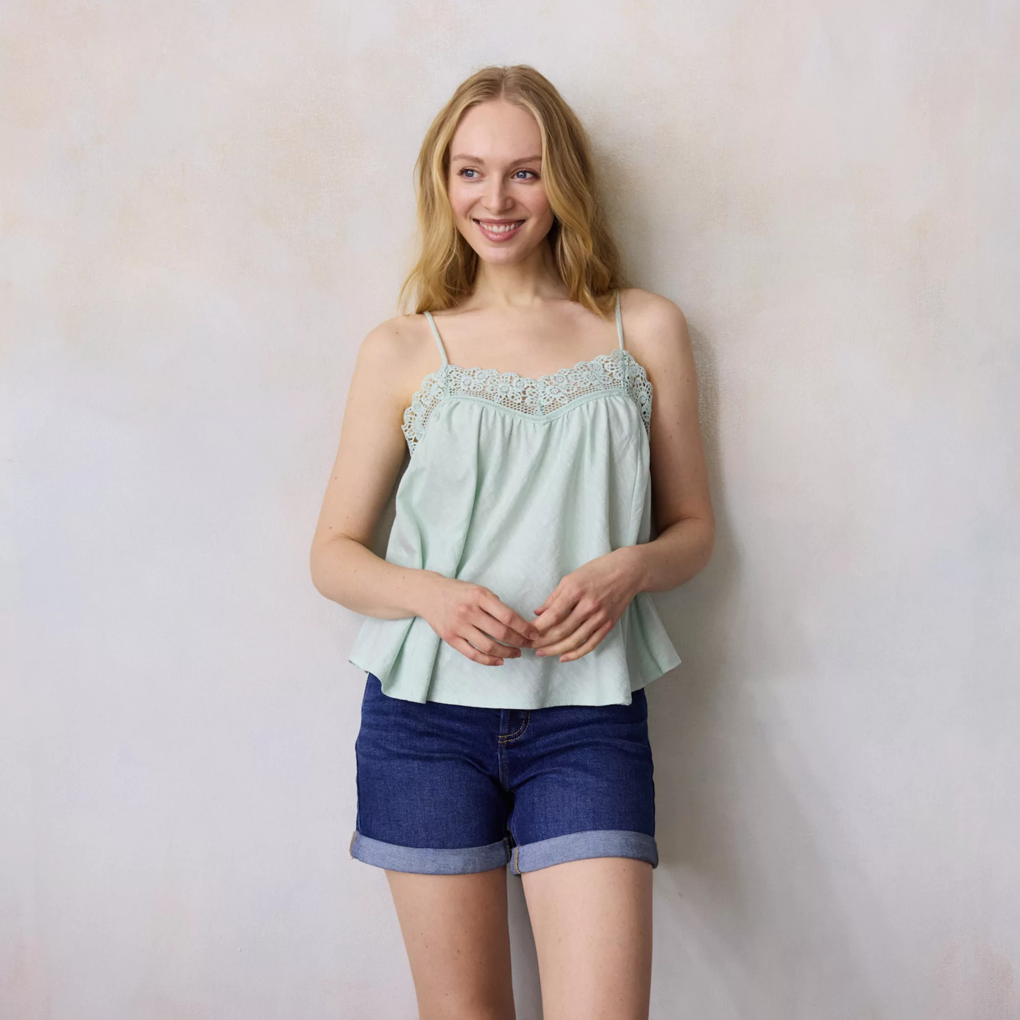 Women's LC Lauren Conrad Lace Trim Knit Tank Top | Kohl's