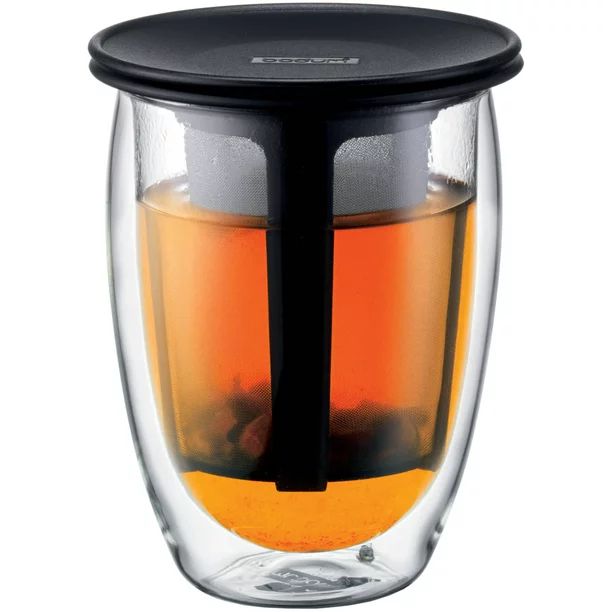 Bodum Tea For One Double Wall Glass and Tea Strainer, 12 Ounce, Black - Walmart.com | Walmart (US)