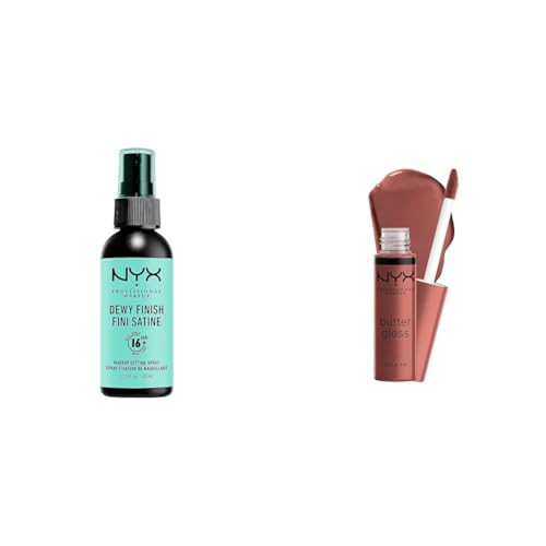 NYX PROFESSIONAL MAKEUP Makeup Setting Spray - Dewy Finish, Long-Lasting Vegan Formula (Packaging May Vary) & Butter Gloss, Non-Sticky Lip Gloss - Praline (Deep Nude) | Amazon (US)