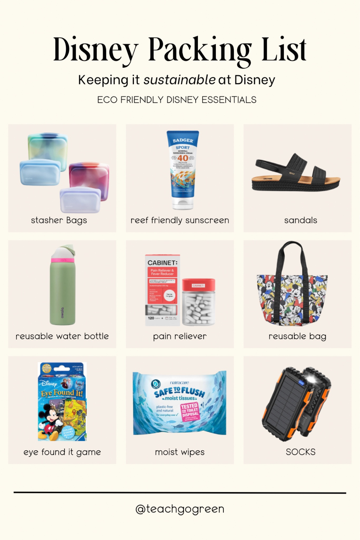 Disney must haves. Being sustainable in vacation. Travel sustainably  