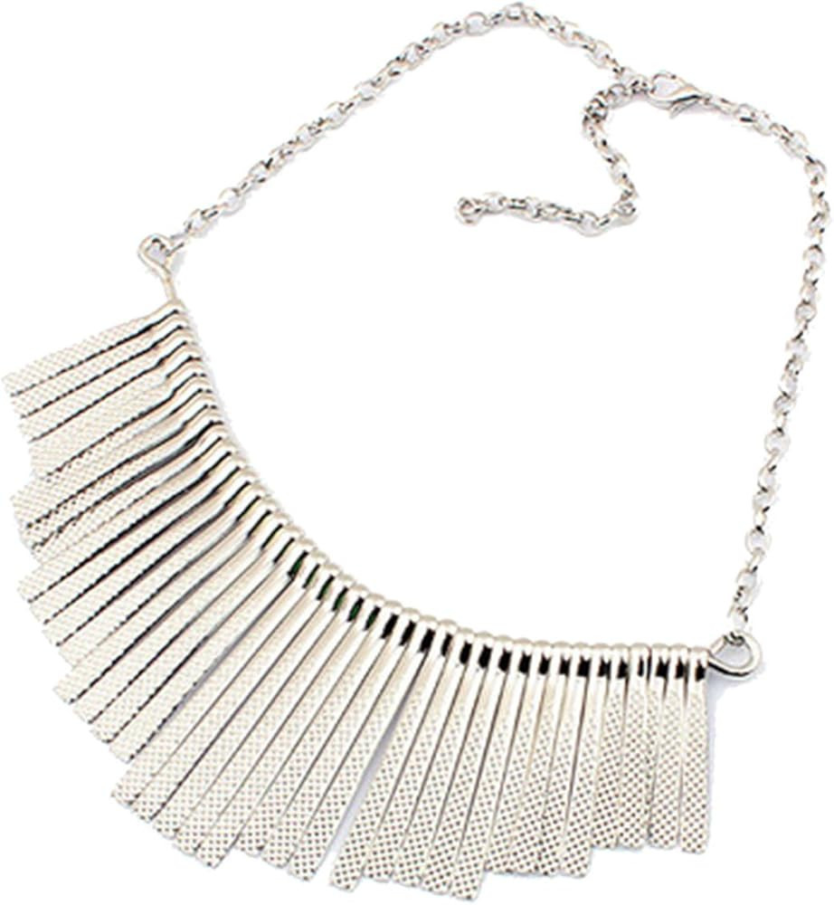 Grace Jun(TM Vintage Choker Necklace Metal Strip Tassel Style Bib Necklace Jewelry | Amazon (US)