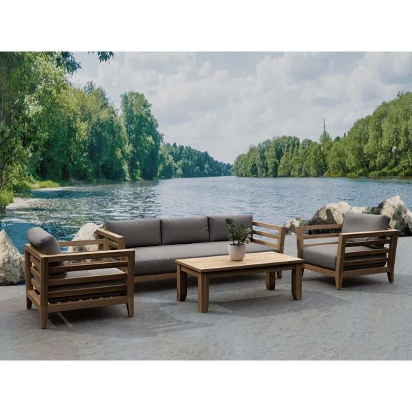 Teo Teak 5 - Person Outdoor Seating Group with Sunbrella Cushions | Wayfair North America