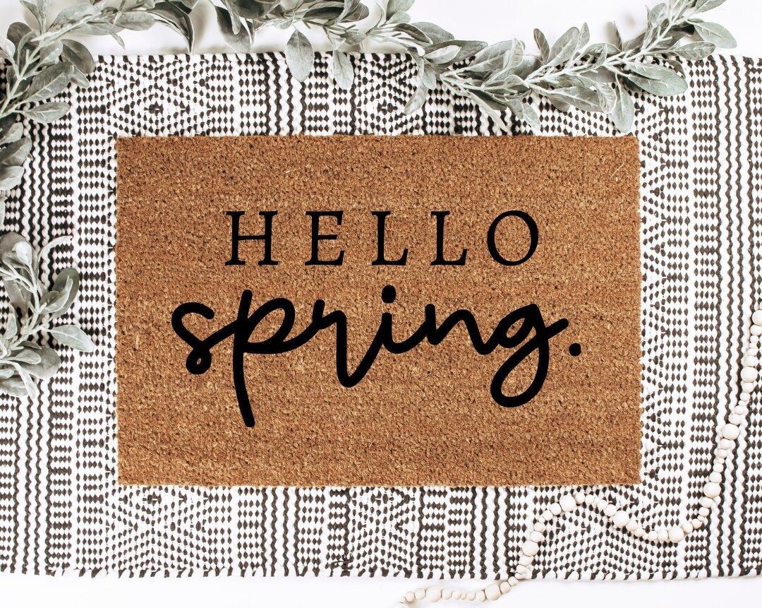 Hello Spring Doormat | Spring Doormat | Spring Decor | Farmhouse Decor | Front porch decor | Etsy (US)