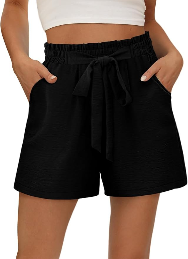 KISSMODA Womens Summer Shorts with Pockets Lightweight High Waisted Adjustable Tie Knot Loose Cas... | Amazon (US)