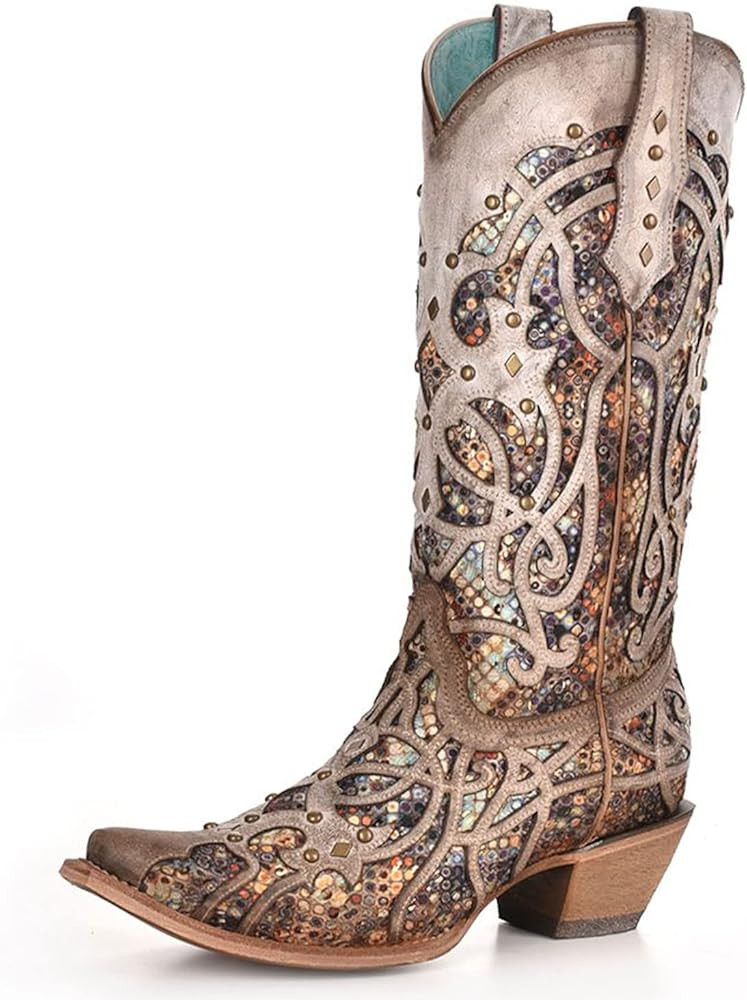 Corral Boots Women's Full-Grain Leather Orix Brown with Glitter Inlay and Studs Snip Toe Western ... | Amazon (US)