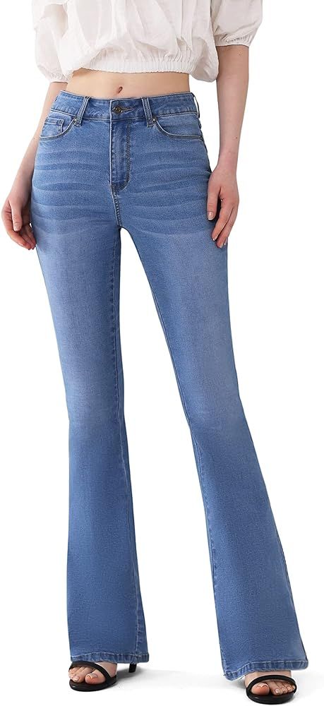 FLYING BANANA Women's Curvy Strtchy Bootcut Flare Denin Jeans | Amazon (US)