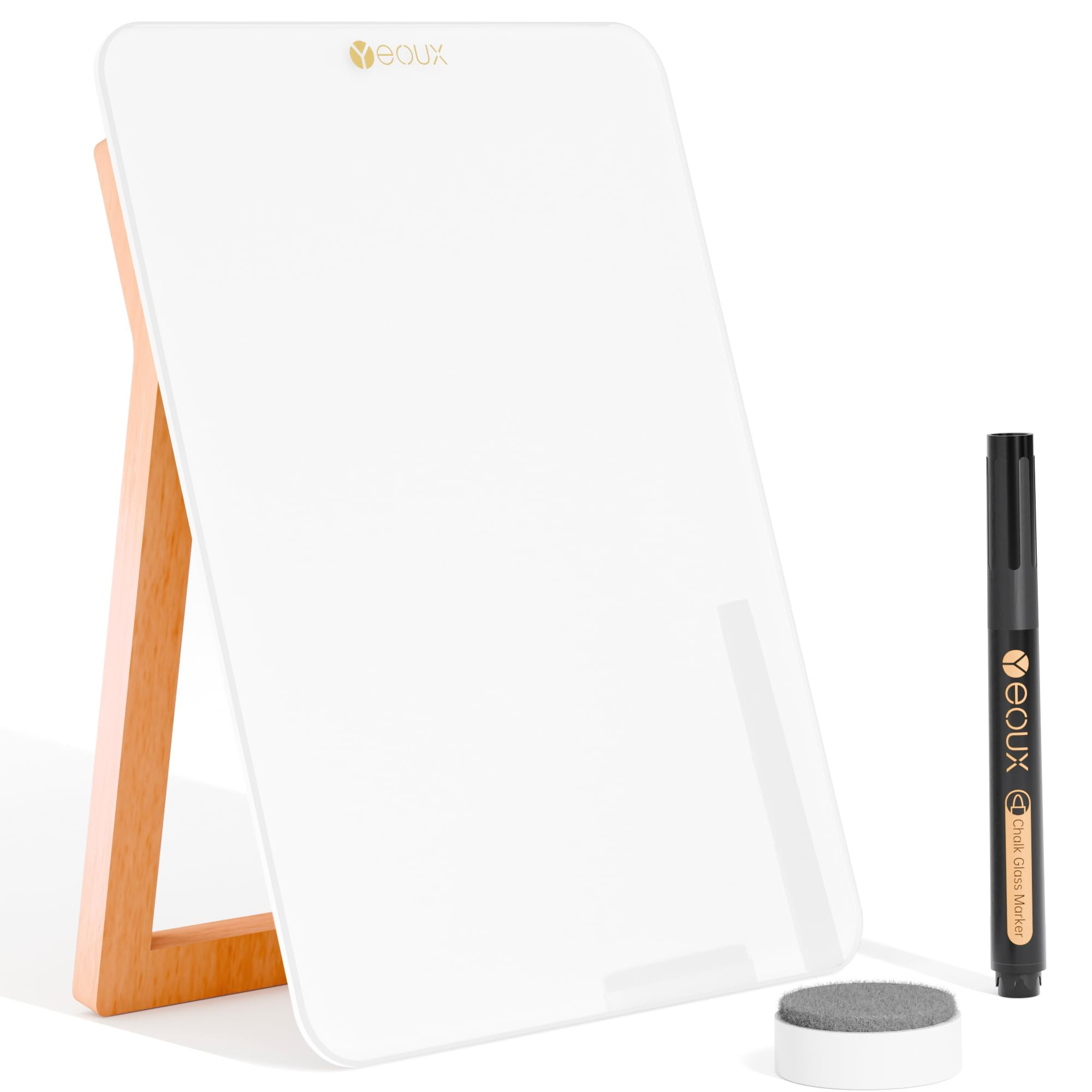 Desktop Glass Whiteboard with Reversible Wood Stand, Small White Board, Mini Dry Erase Whiteboard... | Amazon (US)