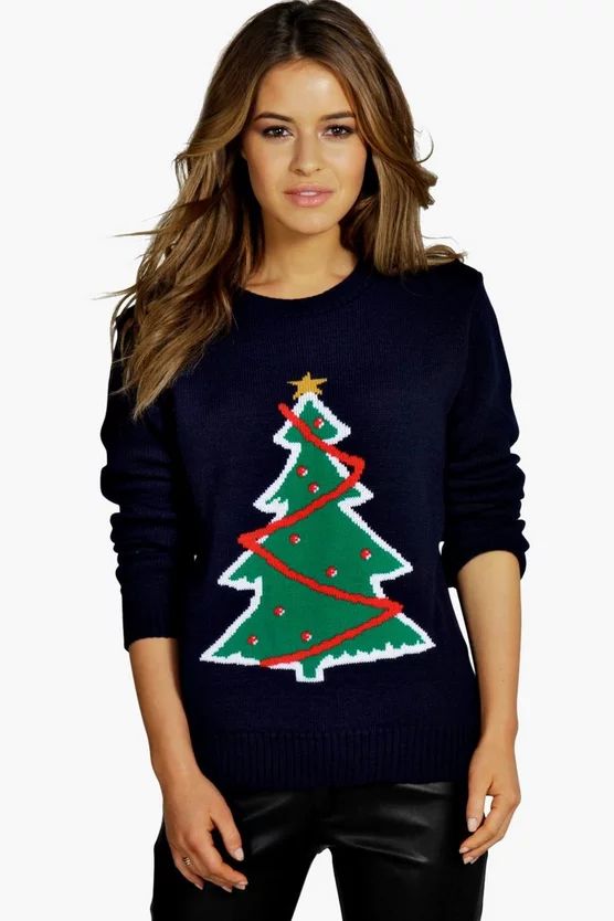 Petite Christmas Tree Sweater | Boohoo.com (US & CA)