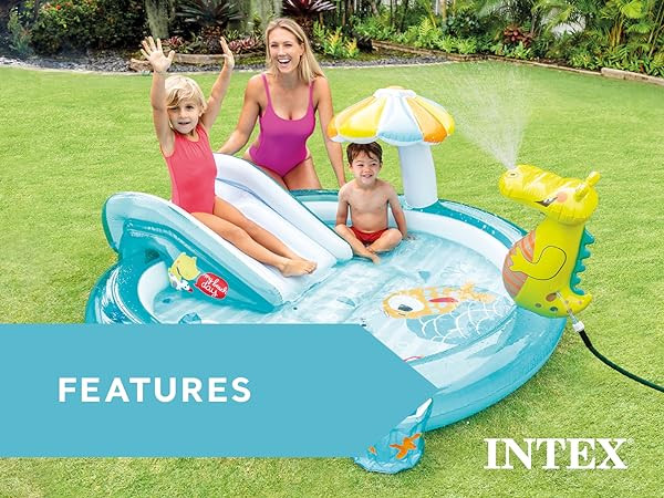 Intex Gator 6.6' x 5.6' x 4" Outdoor Inflatable Kiddie Pool Water Play Swim Center | Amazon (US)