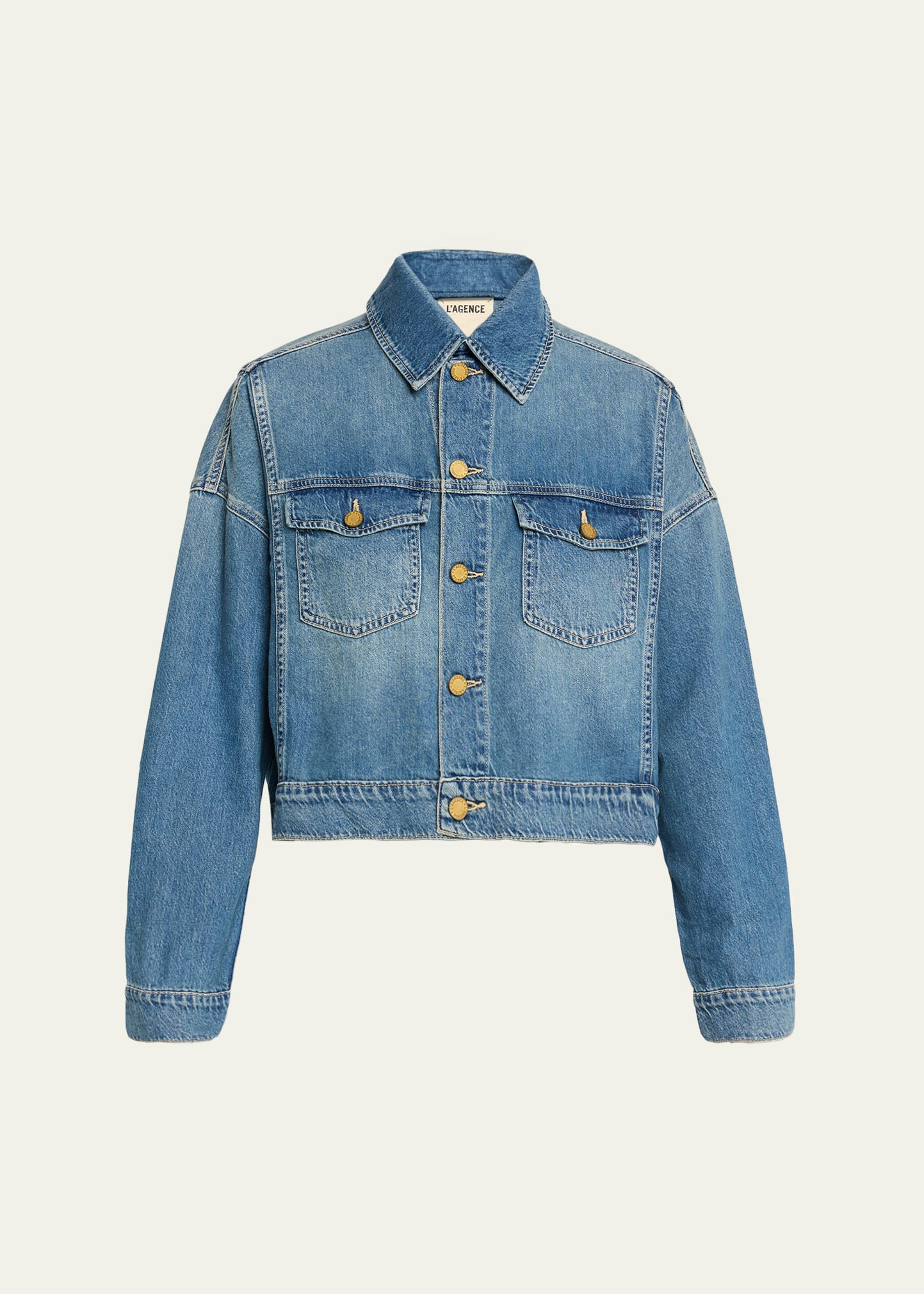 L'Agence Vianney High-Low Cropped Denim Jacket | Bergdorf Goodman