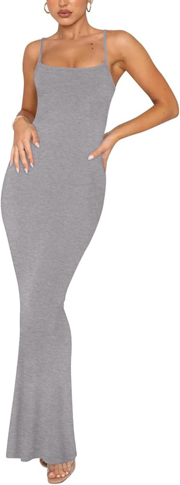 REORIA Women's Basic Sexy Lounge Slip Long Dress Elegant Sleeveless Backless Ribbed Bodycon Maxi ... | Amazon (US)