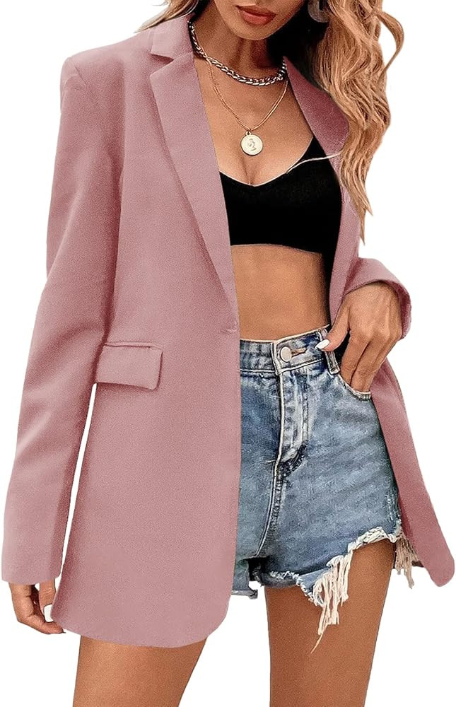 Febriajuce Women's Casual Long Sleeve Lapel Oversized Button Work Office Blazer Suit Jacket | Amazon (US)