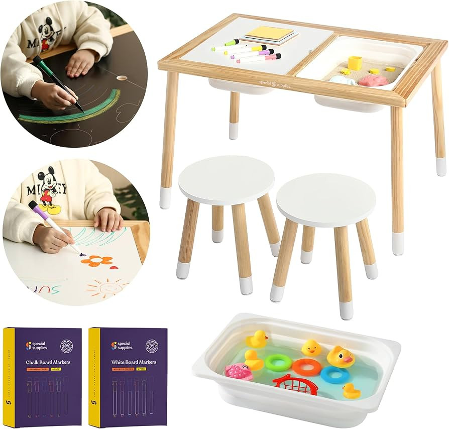 Special Supplies Kid’s Sensory Table Set with Deep Water and Sand Bins, Writable Lids, Chalk an... | Amazon (US)