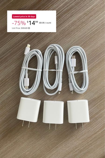 3 pack IPhone Chargers with wall charge adapters on Amazon for only $14.99, normally $59.69!

#LTKsalealert #LTKfindsunder50 #LTKHolidaySale