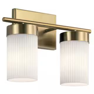 Ciona 14.5 in. 2-Light Brushed Natural Brass Vanity Light with Round Ribbed Glass | The Home Depot