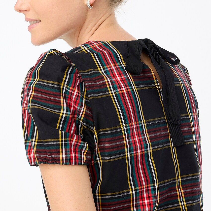 Tartan cotton poplin puff-sleeve top | J.Crew Factory