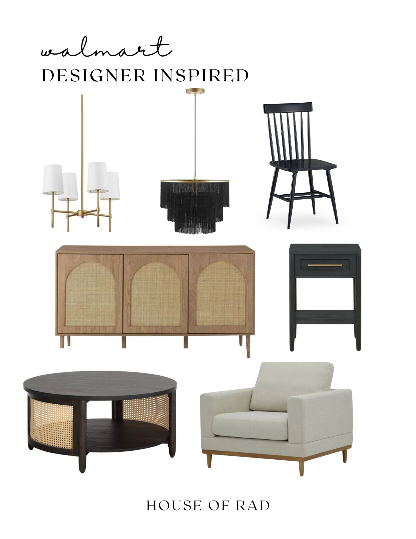 Designer-Inspired Walmart Finds
Black coffee table
Cane furniture
Armchair
Side chair
Chandelier
White chandelier
Black chandelier
Black dining chair
Black nightstand 


#LTKhome