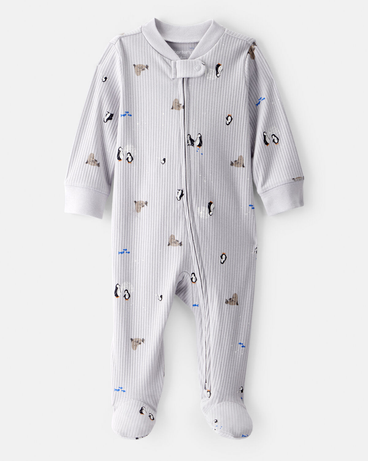 Baby Penguin Print Cotton Long-Sleeve Sleep & Play Pajamas - Grey | Carter's Inc