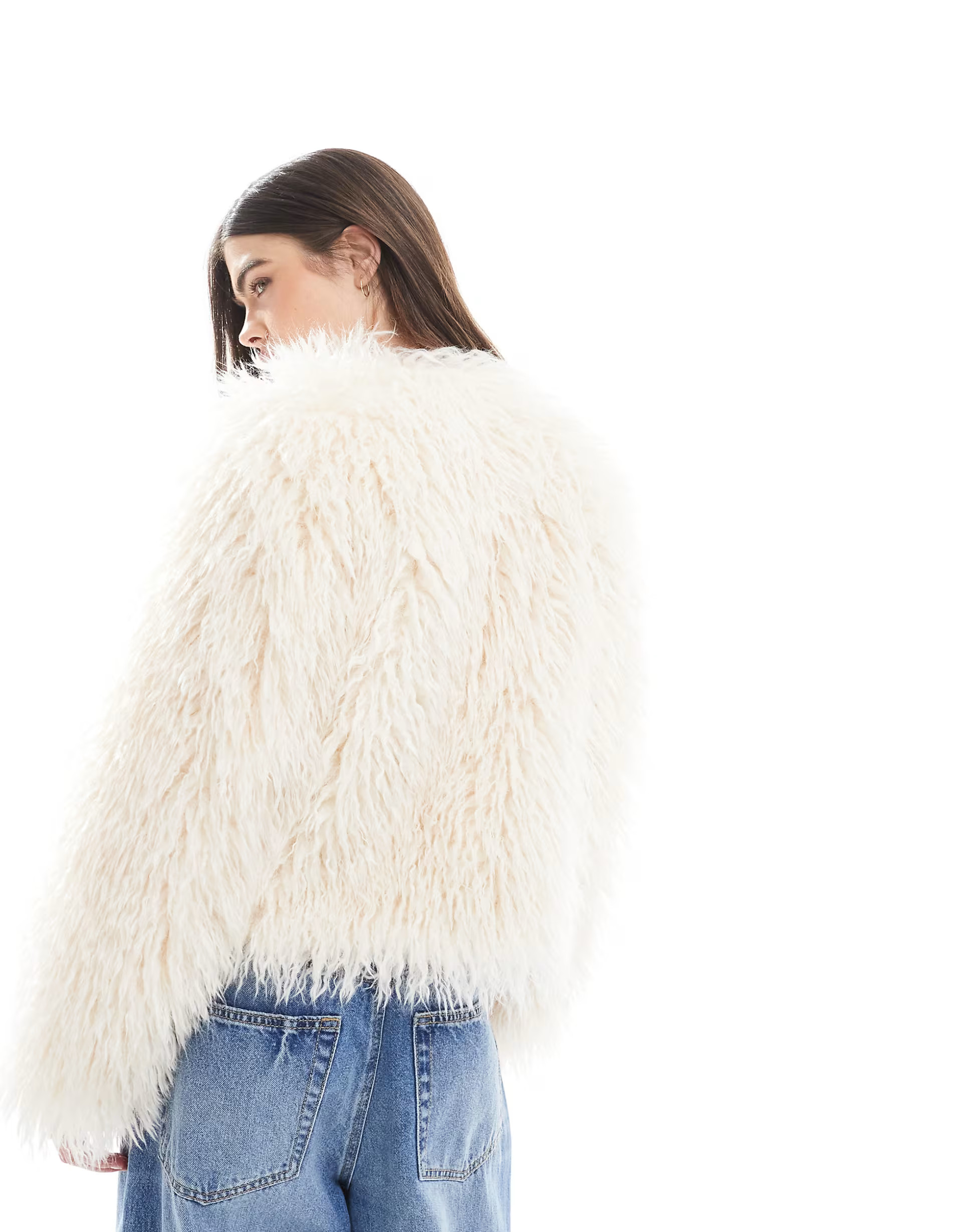 New Look shaggy faux fur cropped jacket in cream  | ASOS | ASOS (Global)