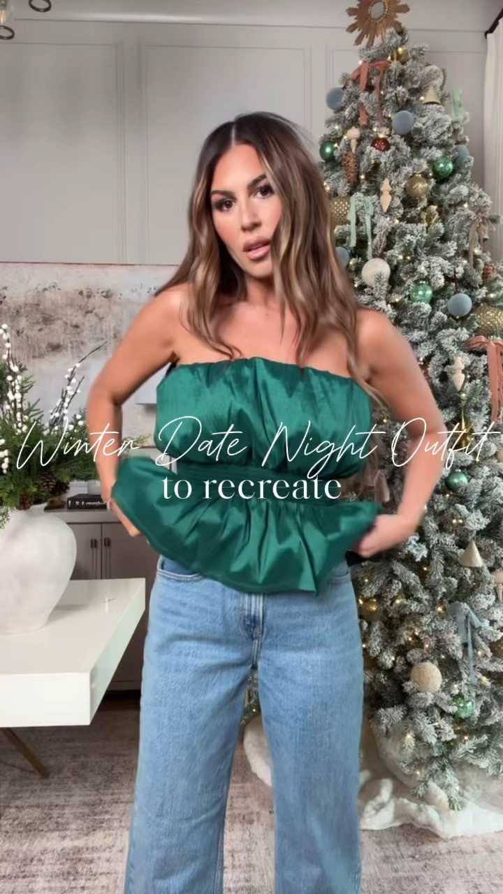 winter date night outfit 💚 wearing a small in the top and 27 regular in jeans! 

 

#LTKootd #LTKHoliday #LTKSeasonal