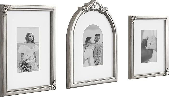 Arendahl Three-Piece Picture Frame Set, Silver, Set of 3, Varying Sizes, Vintage Rectangle and Ar... | Amazon (US)