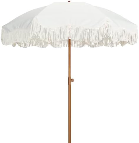 AMMSUN Boho Fringe Umbrella Outdoor Patio, 6.5ft UPF50+ Picnic Umbrella with Tassels with Steel P... | Amazon (US)