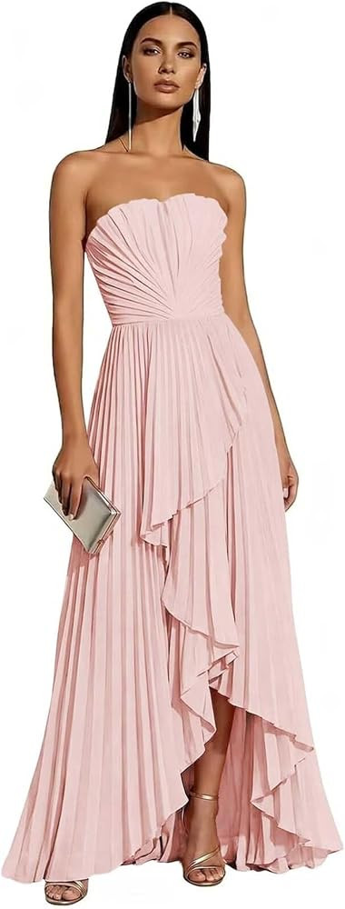 Strapless Wedding Guest Dresses for Women 2026 Pleated Chiffon Bridesmaid Dresses for Wedding | Amazon (US)