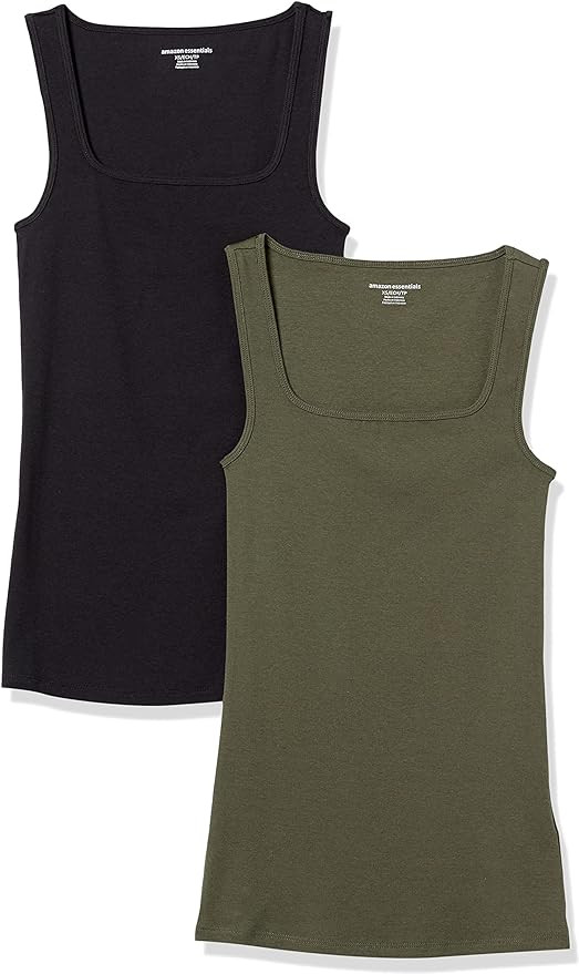 Amazon Essentials Women's Slim Fit Square Neck Tank, Pack of 2 | Amazon (US)