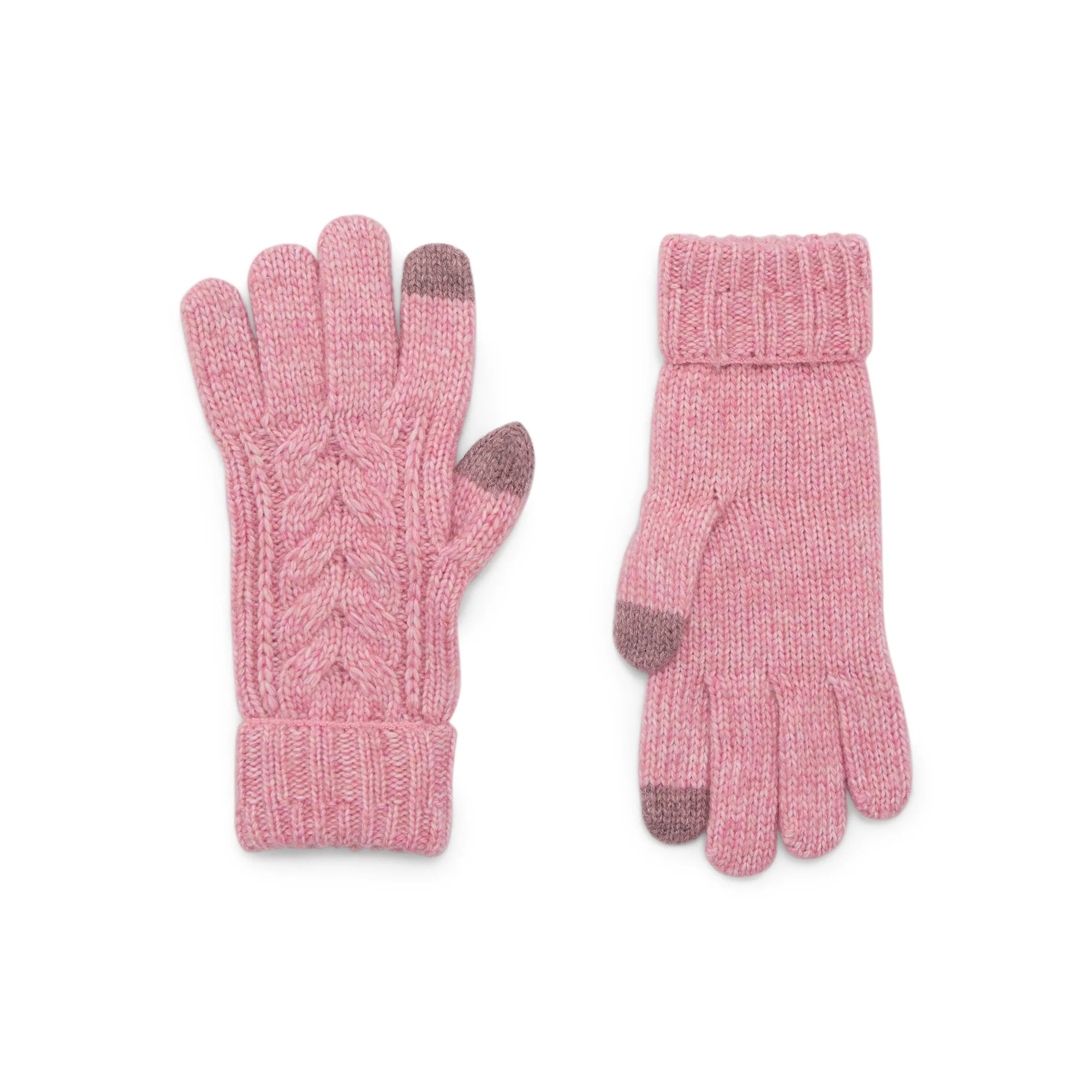 Time and Tru Women's Tech Touch Cable Knit Gloves, One Size Fits Most, Pink Pottery Heather | Walmart (US)