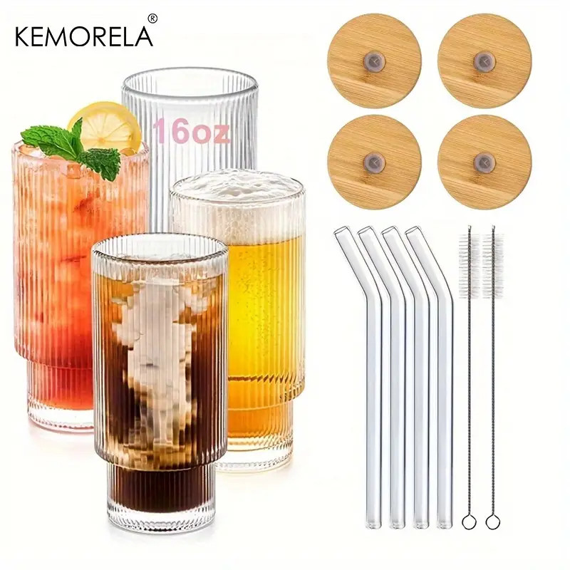 Ribbed Glass Cups Straws Origami Style Drinking Glasses - Temu | Temu Affiliate Program