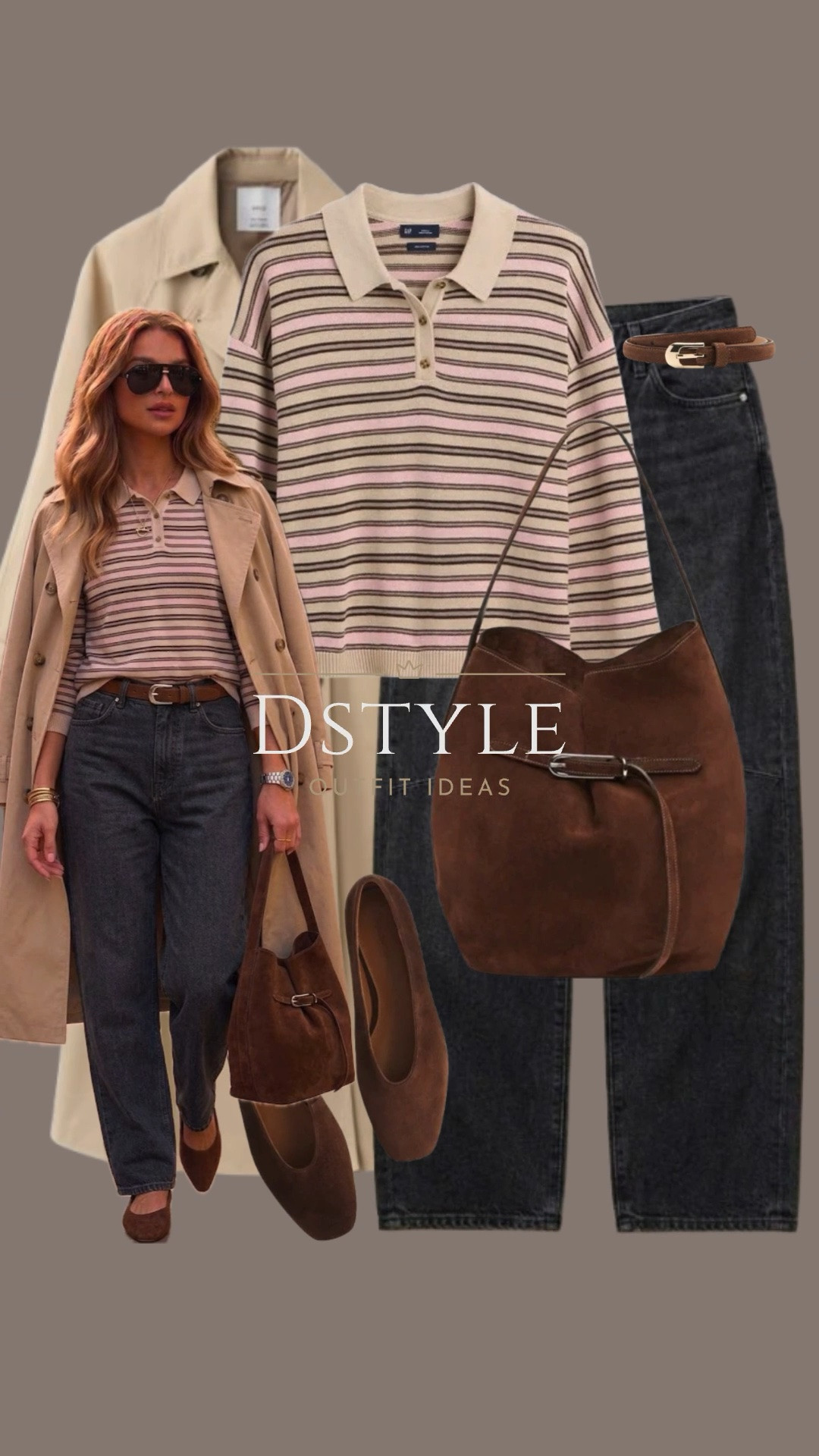 Elevated everyday chic 🧥 Styling a classic trench coat over a striped polo knit, relaxed charcoal denim, and warm suede accessories. The ultimate crisp transitional layer!
tags: Trench Coat Outfit, Preppy Style, Suede Shoulder Bag, Everyday Denim, Casual Chic

#LTKootd