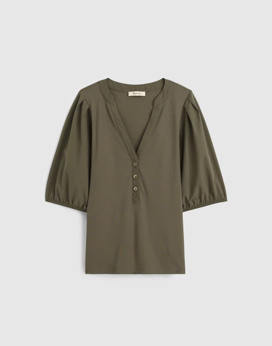 Puff-Sleeve Henley Knit Top | Madewell | Madewell