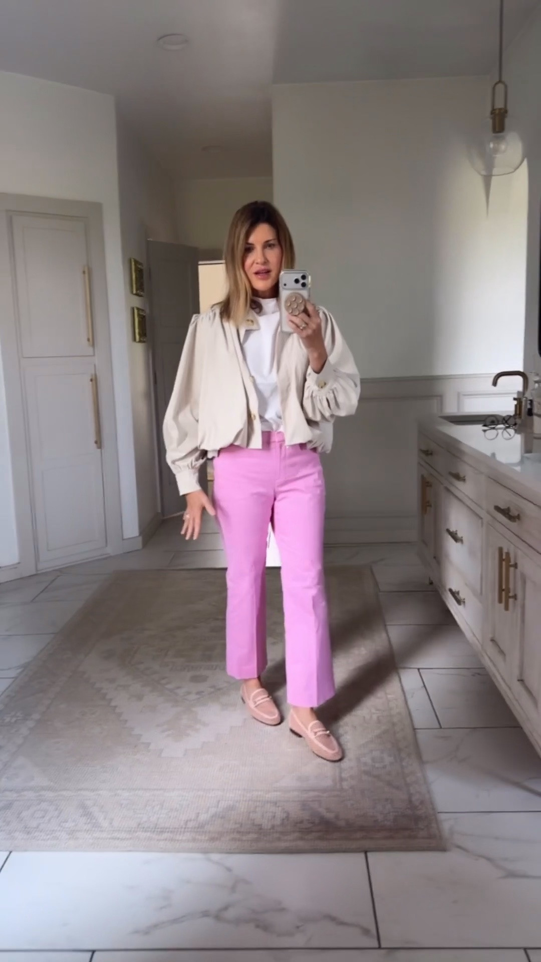 Sale! Pink pants available in other colors cute summer outfit work wear. I’m 5’6 in a 4 regular length. 40% off sale price with code EXTRA 
Were $138 | now $74
Top size medium

#LTKOver40 #LTKSaleAlert #LTKWorkwear