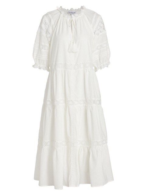 Tiered Lace Puff-Sleeve Midi-Dress | Saks Fifth Avenue