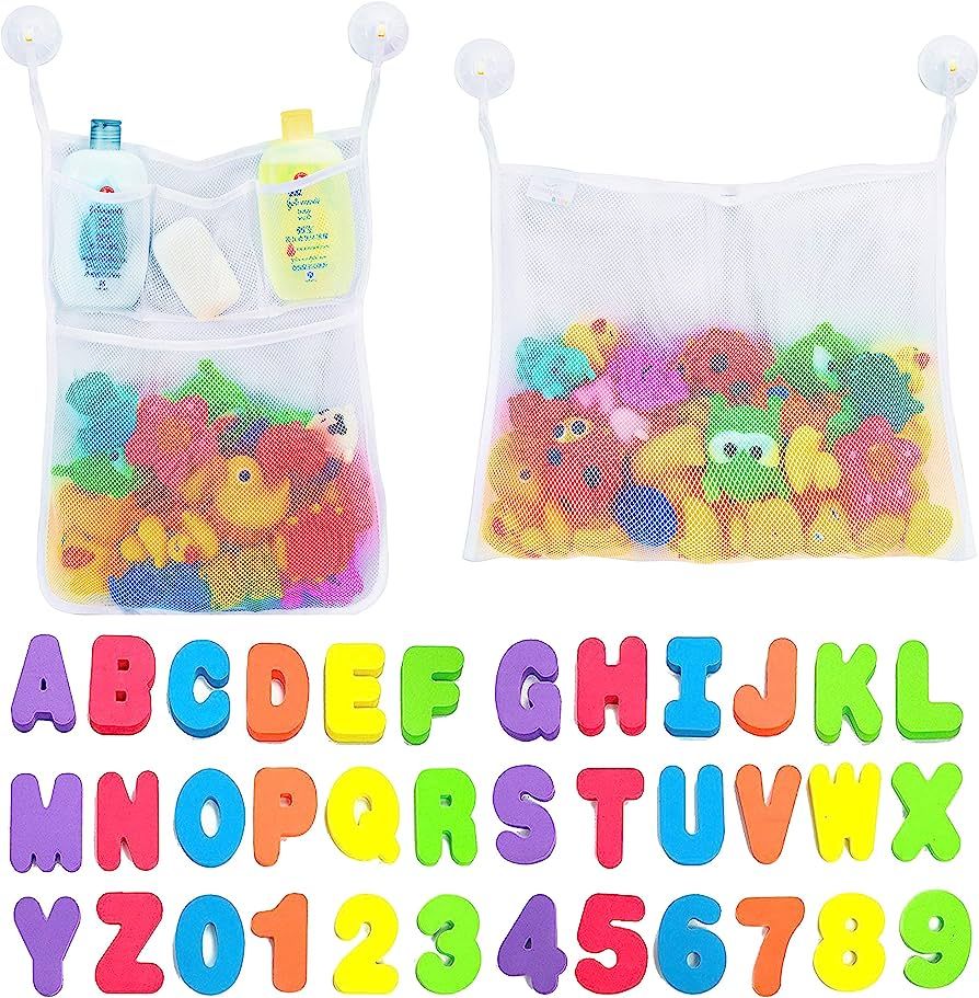 Comfylife 2 x Mesh Bath Toy Organizer + 6 Ultra Strong Hooks + 36 Bath Letters & Numbers – Eco-... | Amazon (US)