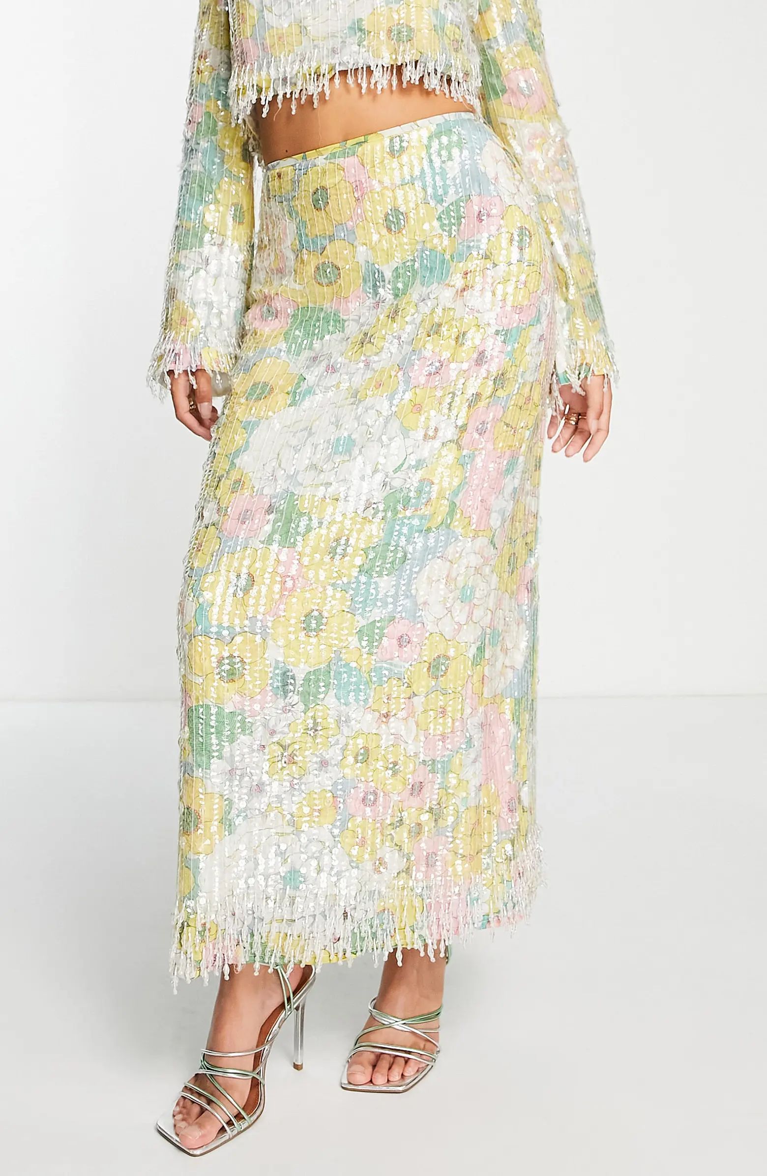 ASOS DESIGN Sequin Floral Skirt | Nordstrom | Nordstrom