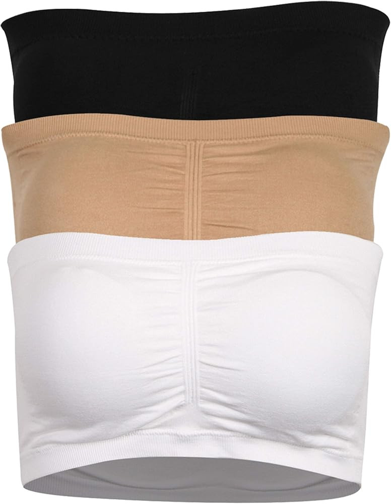 Women's Strapless Bralette Seamless Bandeau Stretchy Removable-Padded Bandeau Tube Top Bra 3 Pack... | Amazon (US)