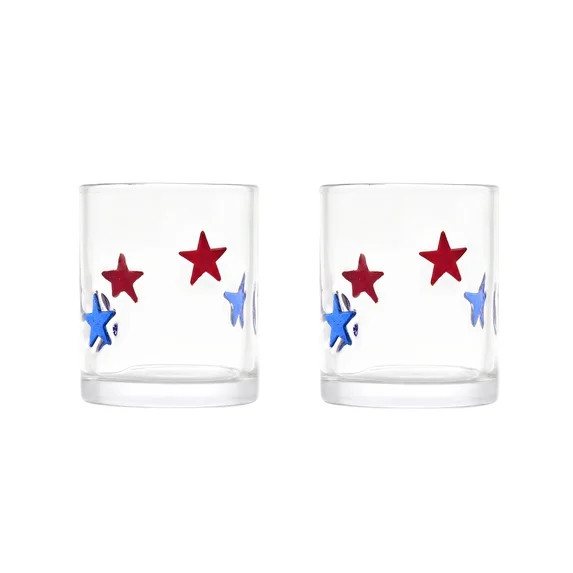 Thyme & Table 12 fl oz Red and Blue Patriotic Stars Charm Drinking Glasses, Set of 2 | Walmart (US)
